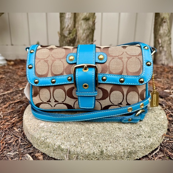 Vintage Coach Studded Blue Crossbody New - Picture 4 of 16
